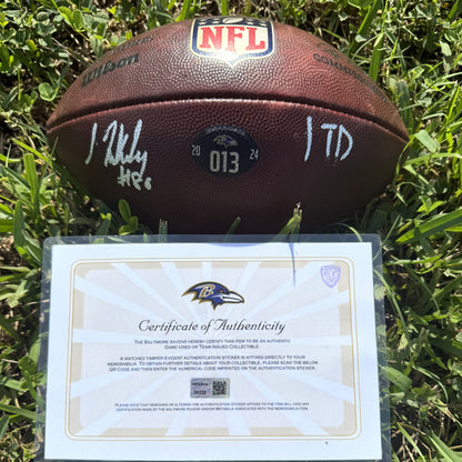 Isaiah Likely Signed🖊️GAME USED💪12/21/24 Baltimore Ravens💜NFL Ball Inscribed 1 TD🏈vs Steelers (Ravens Win)