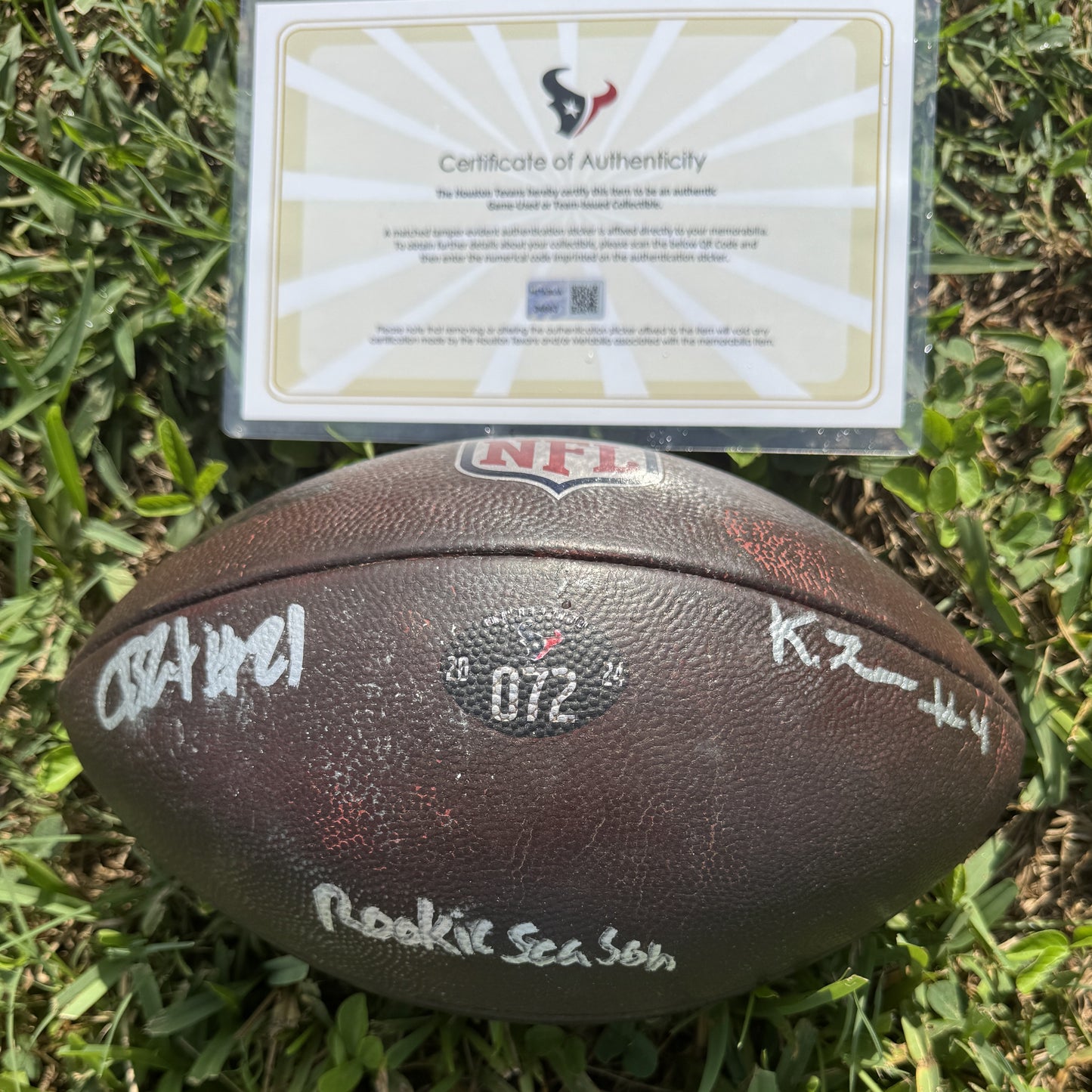 Calen Bullock + Kamari Lassiter Hand Signed 🖊️ GAME USED 💪 2024-2025 Season Houston Texans Wilson Ball Inscribed “Rookie Season”