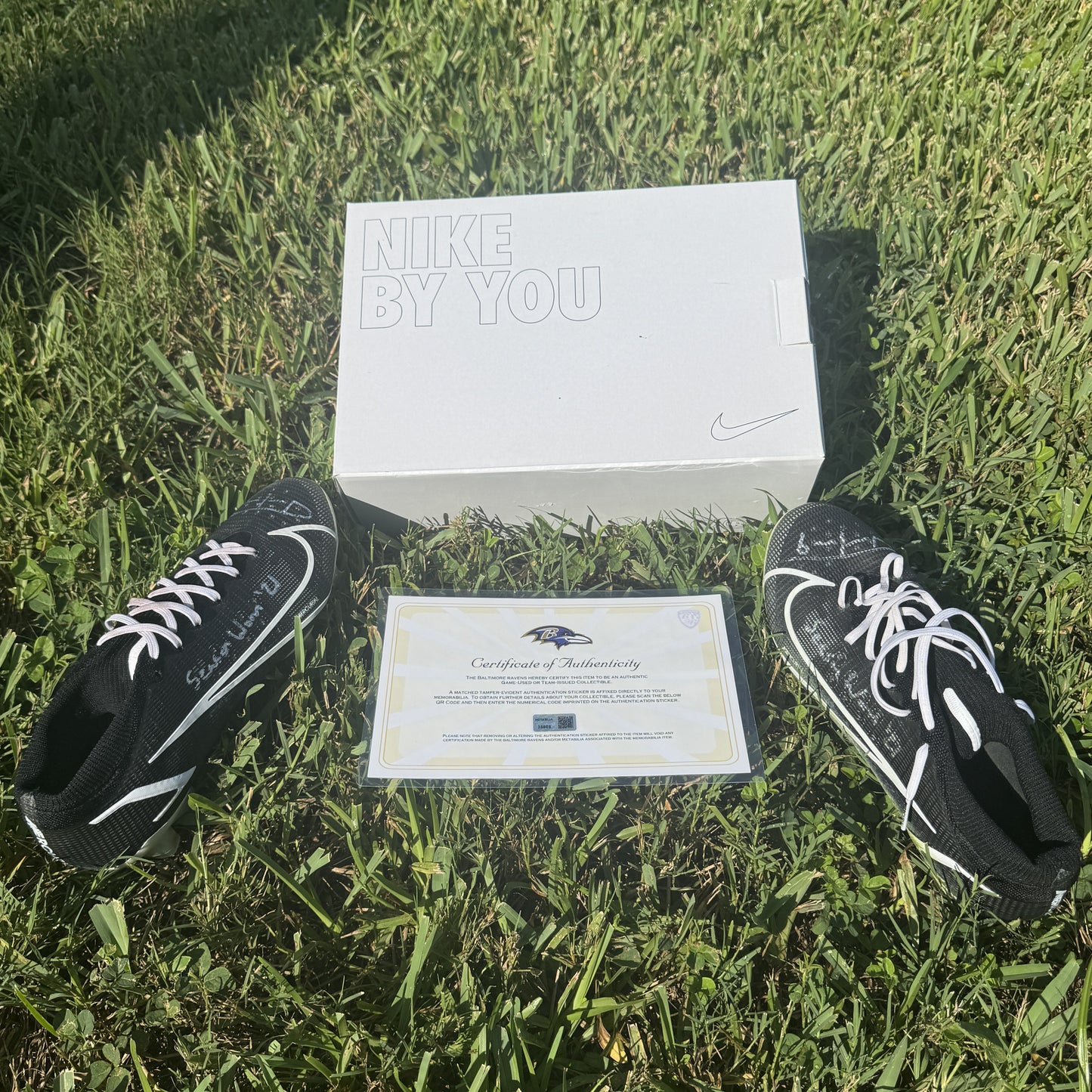 Justin Tucker Signed + Inscribed GAME WORN NFL Cleats 2021-2022 Season Baltimore Ravens  Includes COA