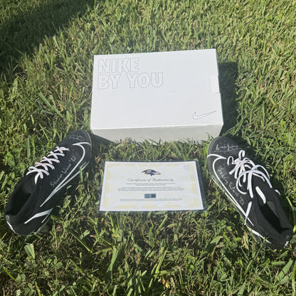 Justin Tucker Signed + Inscribed GAME WORN NFL Cleats 2021-2022 Season Baltimore Ravens  Includes COA