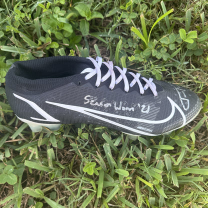 Justin Tucker Signed✍️GAME WORN💪NFL Cleats👟2021-22 Season Baltimore Ravens💜Inscribed🛡️