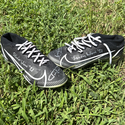 Justin Tucker Signed + Inscribed GAME WORN NFL Cleats 2021-2022 Season Baltimore Ravens  Includes COA
