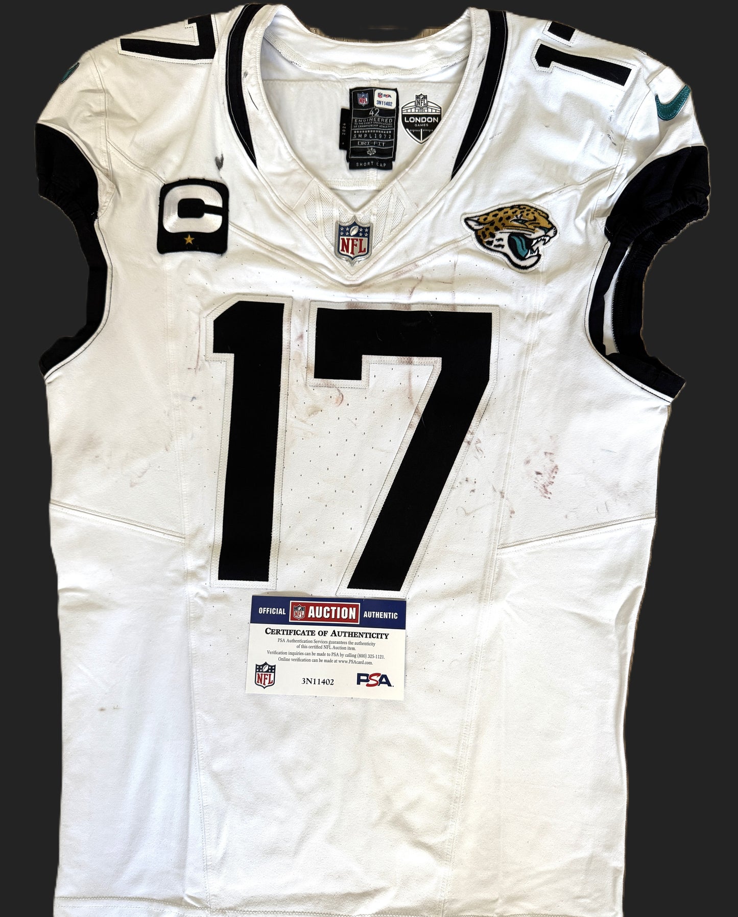 Evan Engram GAME USED 💪 10/13/24 PHOTO MATCHED 📸 Jacksonville Jaguars 🐆 Nike NFL On-Field Jersey👕 vs. Chicago Bears (London Game) 🌍