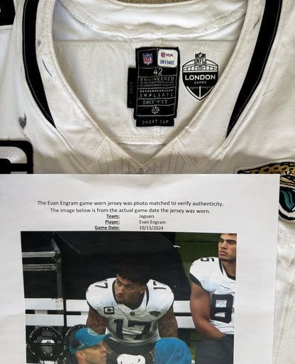 Evan Engram GAME USED 💪 10/13/24 PHOTO MATCHED 📸 Jacksonville Jaguars 🐆 Nike NFL On-Field Jersey👕 vs. Chicago Bears (London Game) 🌍
