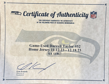 Darrell Taylor GAME WORN 💪 11/12/23 & 12/18/23 Seattle Seahawks Nike NFL Jersey 👕 Worn in two separate victories: 11/12/23 vs. Commanders + 12/18/23 vs. Eagles