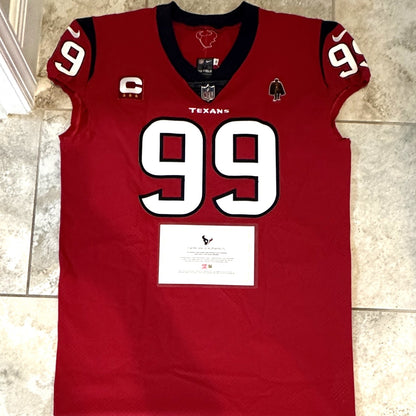 J.J. Watt 💯 TEAM ISSUED 💪 Houston Texans On-Field Nike NFL Jersey 👕 Includes Walter Payton NFL Man of the Year & Captain Patches