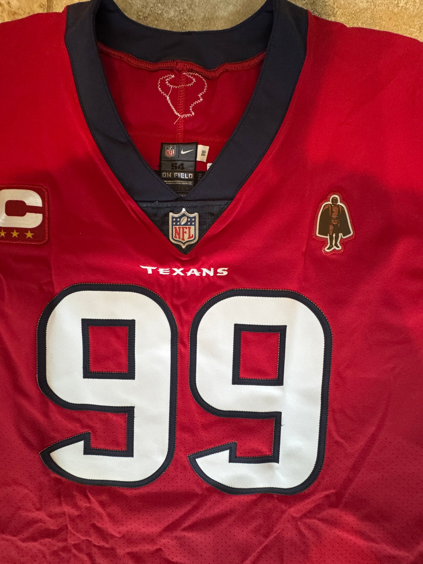 J.J. Watt 💯 TEAM ISSUED 💪 Houston Texans On-Field Nike NFL Jersey 👕 Includes Walter Payton NFL Man of the Year & Captain Patches