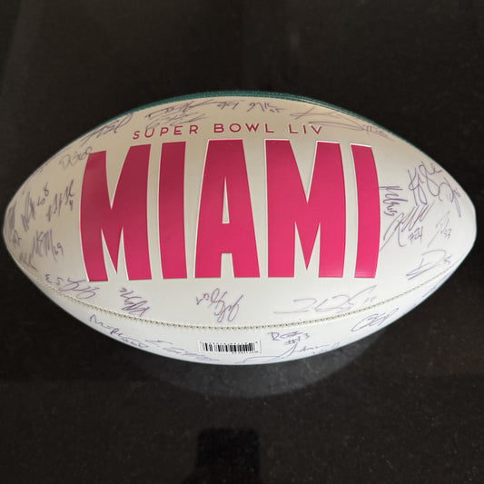San Francisco 49ers Multi Signed Super Bowl 54 Commemorative Panel Ball Signed By Over 30 Players Inc. George Kittle, Kyle Juszczyk, Kyle Shannahan, DeForest Buckner, Kwon Alexander, Jeff Wilson...