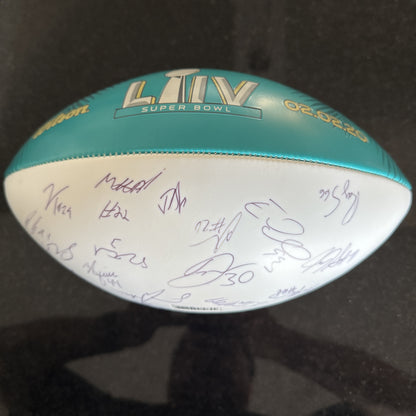 San Francisco 49ers Multi Signed Super Bowl 54 Commemorative Panel Ball Signed By Over 30 Players Inc. George Kittle, Kyle Juszczyk, Kyle Shannahan, DeForest Buckner, Kwon Alexander, Jeff Wilson...