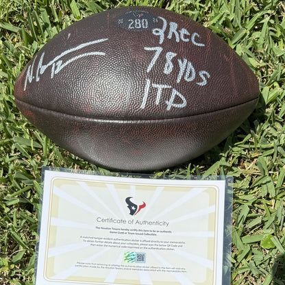 Nico Collins GAME-USED 💪 & Signed ✍️ Houston Texans Wilson DUKE Ball vs. Buffalo Bills 🦬 10/06/24 Also inc inscription