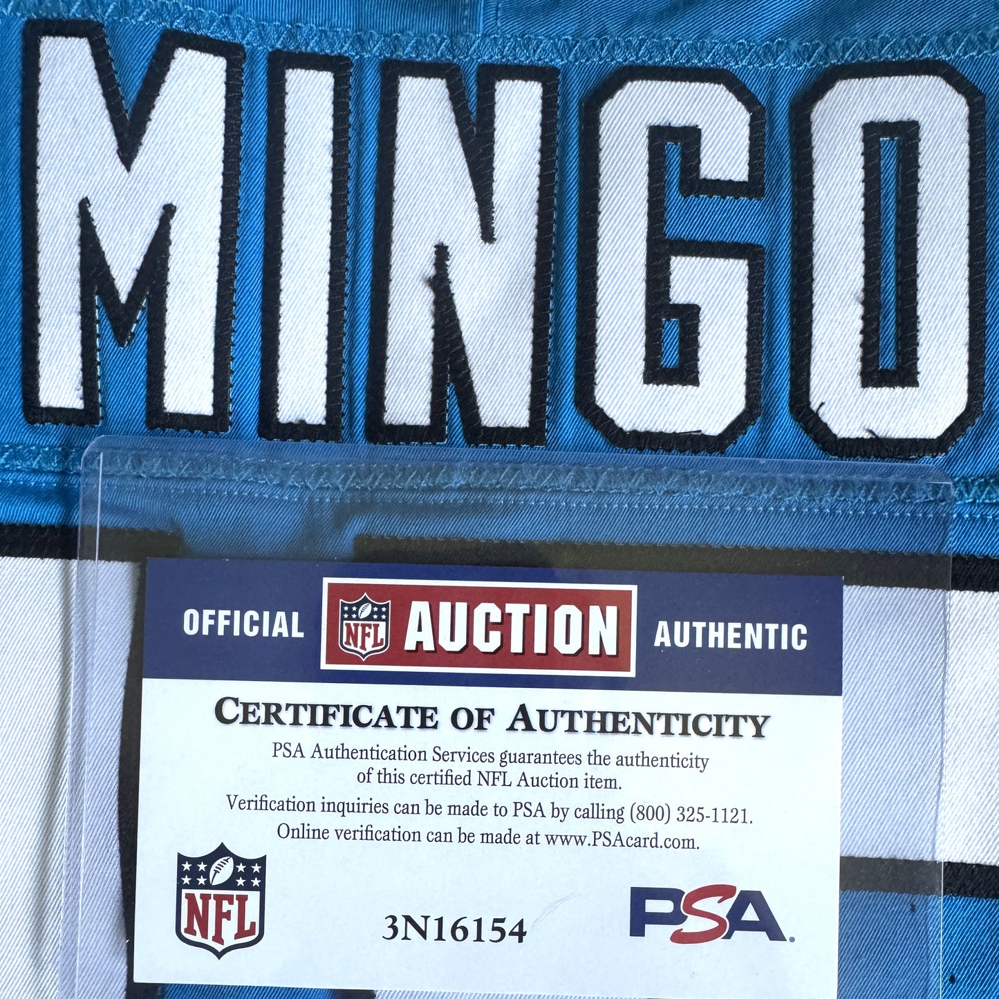 Jonathan Mingo Game Worn💪10/13/24 Carolina Panthers🐆vs.Falcons NFL Jersey👕vs. Falcons Also includes PSA Authentication