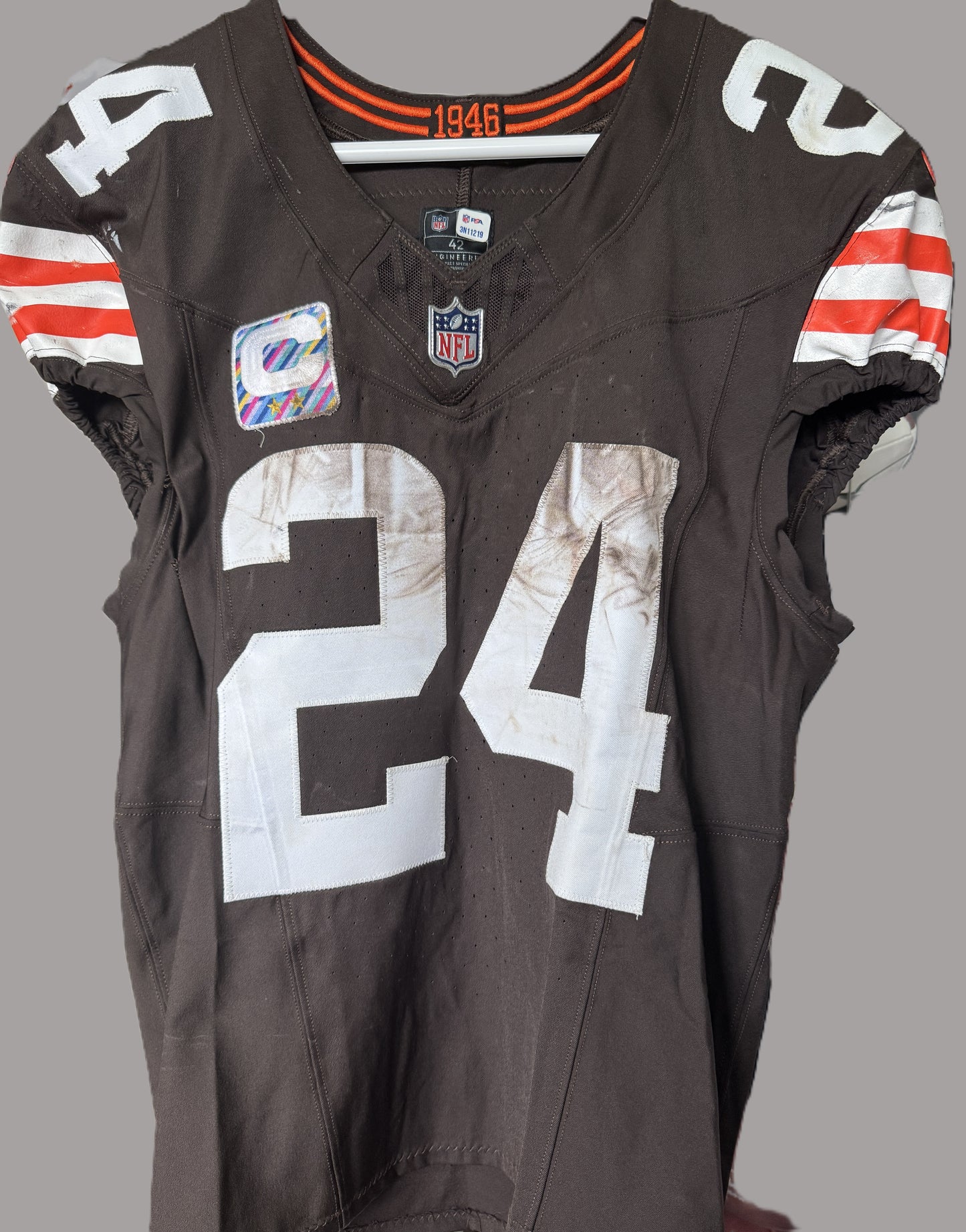 Nick Chubb GAME WORN/USED 10/27/24 💪 PHOTO-MATCHED 📸 Cleveland Browns On-Field NFL Jersey 👕 vs. Baltimore Ravens Also includes Professional Sports Authenticator (PSA)