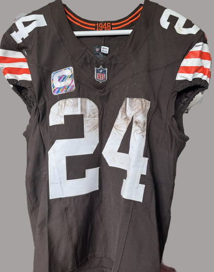 Nick Chubb GAME WORN/USED 10/27/24 💪 PHOTO-MATCHED 📸 Cleveland Browns On-Field NFL Jersey 👕 vs. Baltimore Ravens Also includes Professional Sports Authenticator (PSA)