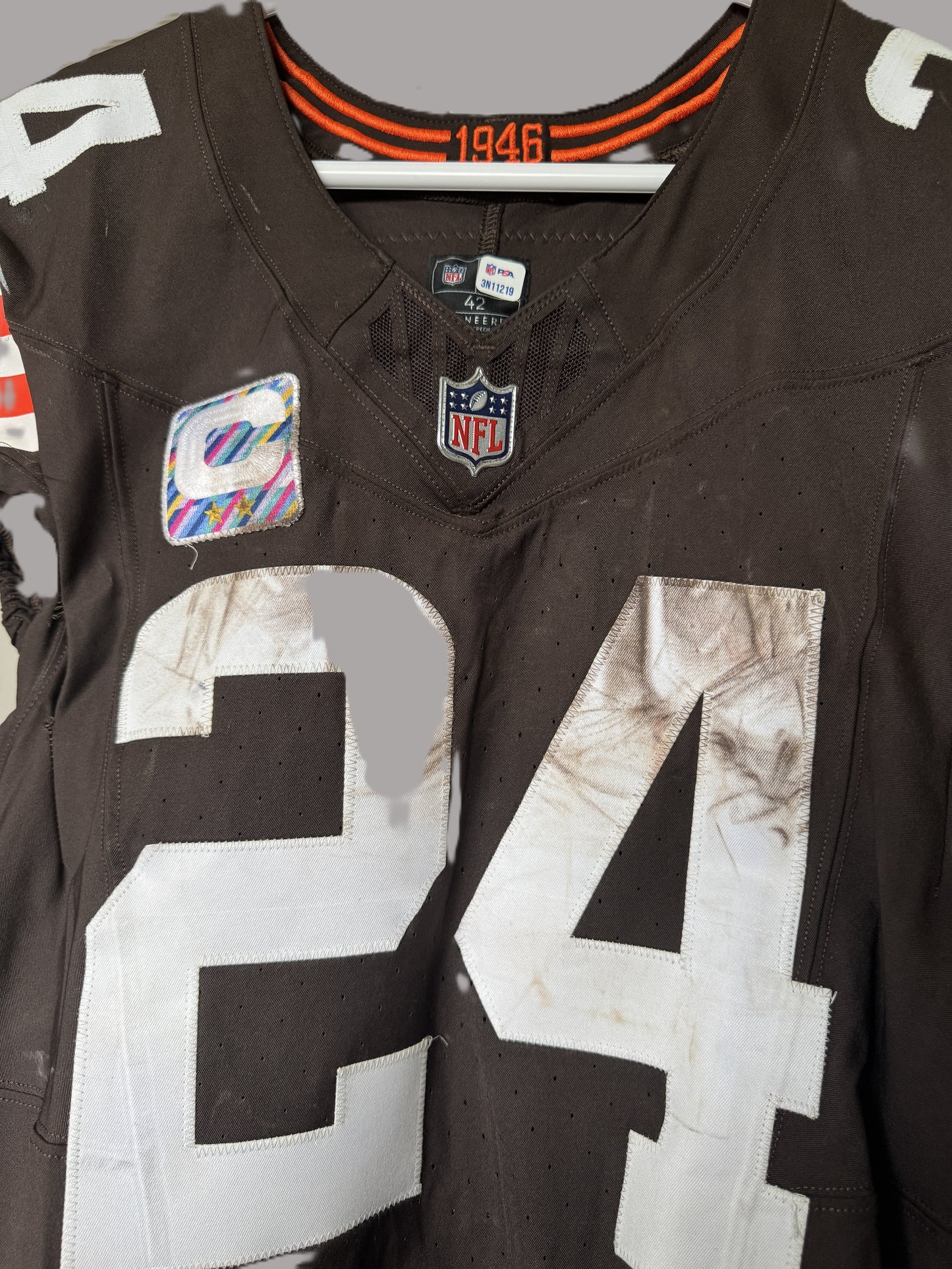 Nick Chubb GAME WORN/USED 10/27/24 💪 PHOTO-MATCHED 📸 Cleveland Browns On-Field NFL Jersey 👕 vs. Baltimore Ravens Also includes Professional Sports Authenticator (PSA)