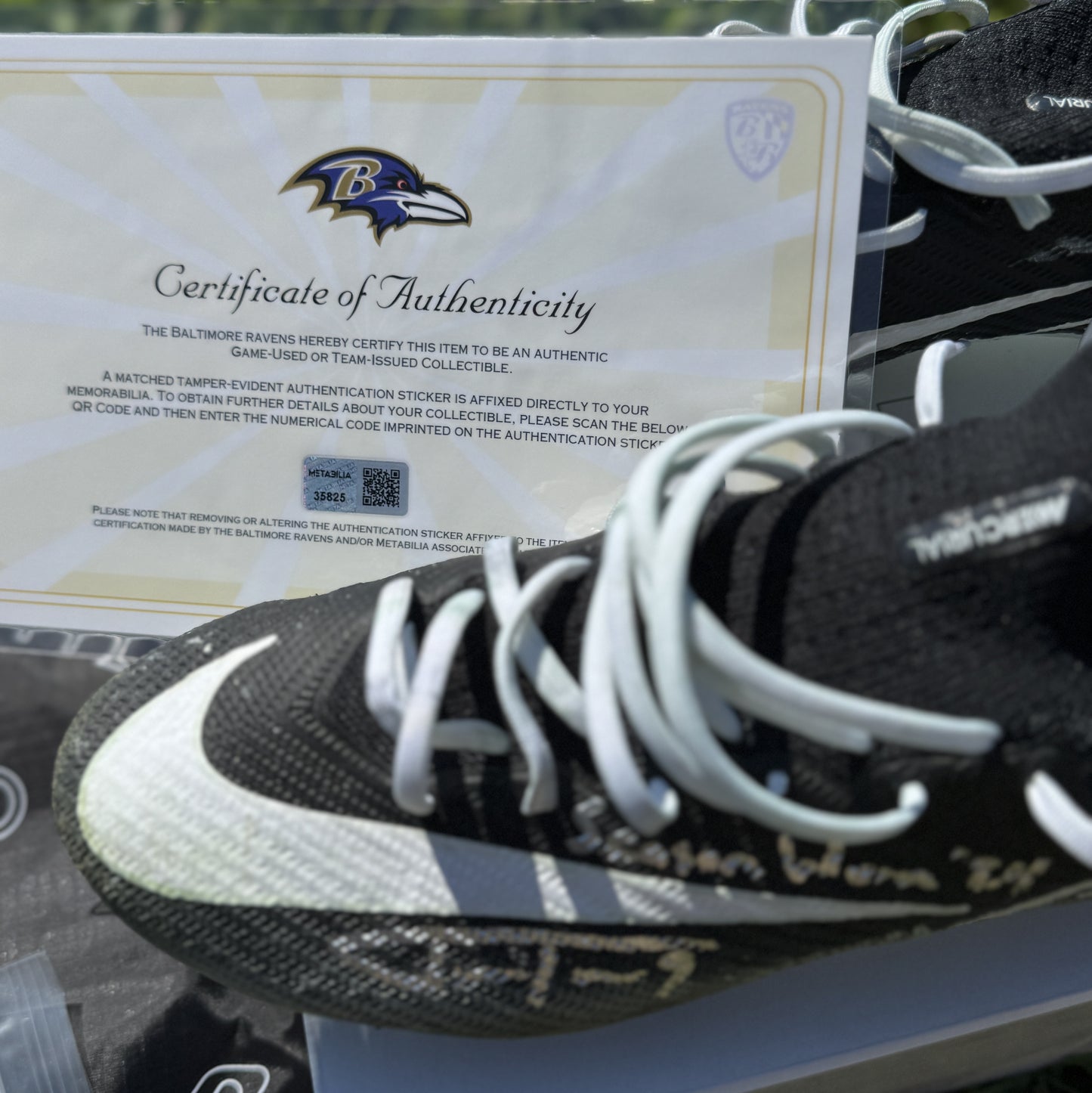 Justin Tucker Signed✍️GAME WORN💪NFL Cleats👟24-25 Season Ravens💜Inscribed🛡️Worn wk 9 vs Denver Broncos 11/03/24 & wk 11 @ Pittsburgh 11/17/24