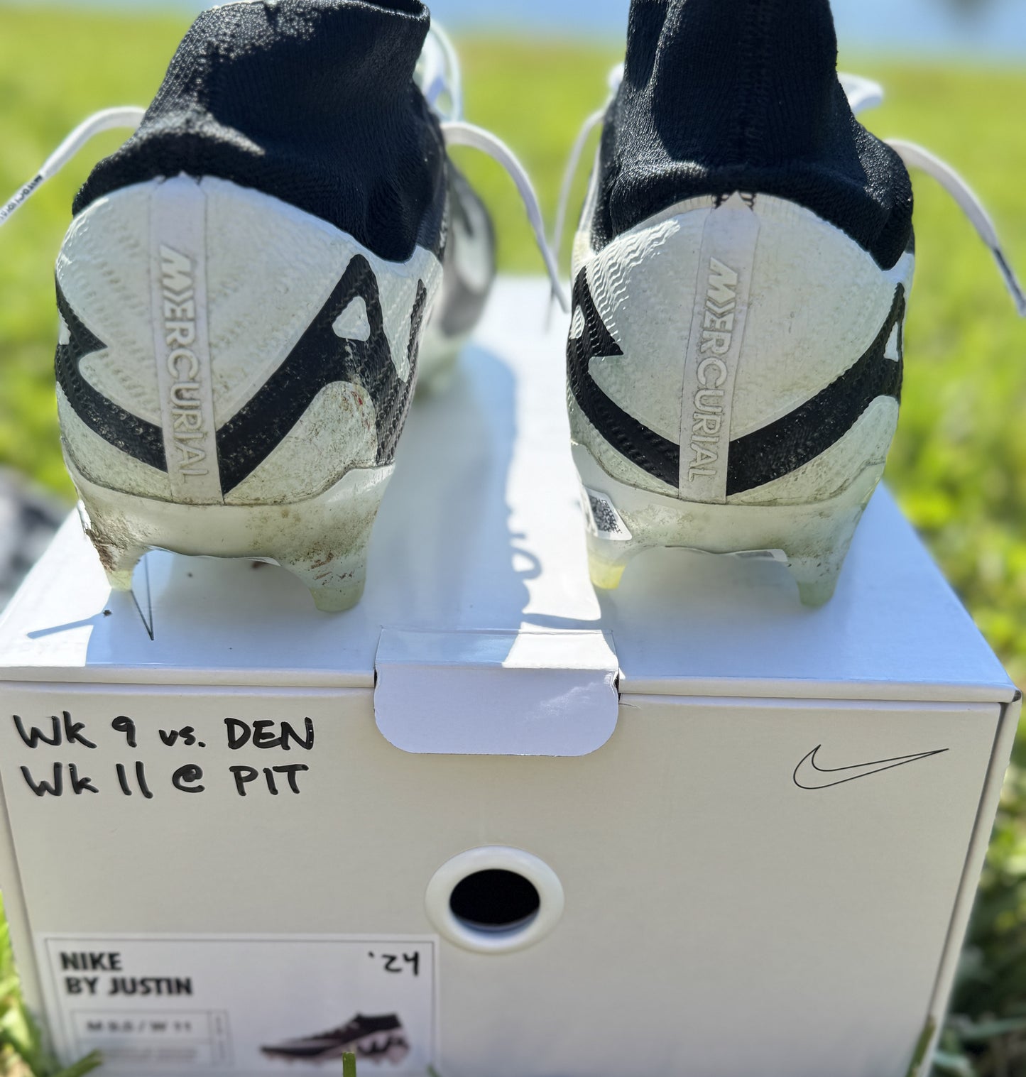 Justin Tucker Signed✍️GAME WORN💪NFL Cleats👟24-25 Season Ravens💜Inscribed🛡️Worn wk 9 vs Denver Broncos 11/03/24 & wk 11 @ Pittsburgh 11/17/24