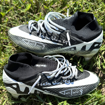 Justin Tucker Signed✍️GAME WORN💪NFL Cleats👟24-25 Season Ravens💜Inscribed🛡️Worn wk 9 vs Denver Broncos 11/03/24 & wk 11 @ Pittsburgh 11/17/24