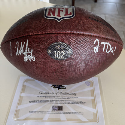 Ravens Isaiah Likely Signed GAME USED 10/06/24 PHOTOMATCHED Ball Inscribed 2 TDs. Used in victory over Cincinnati Bengals