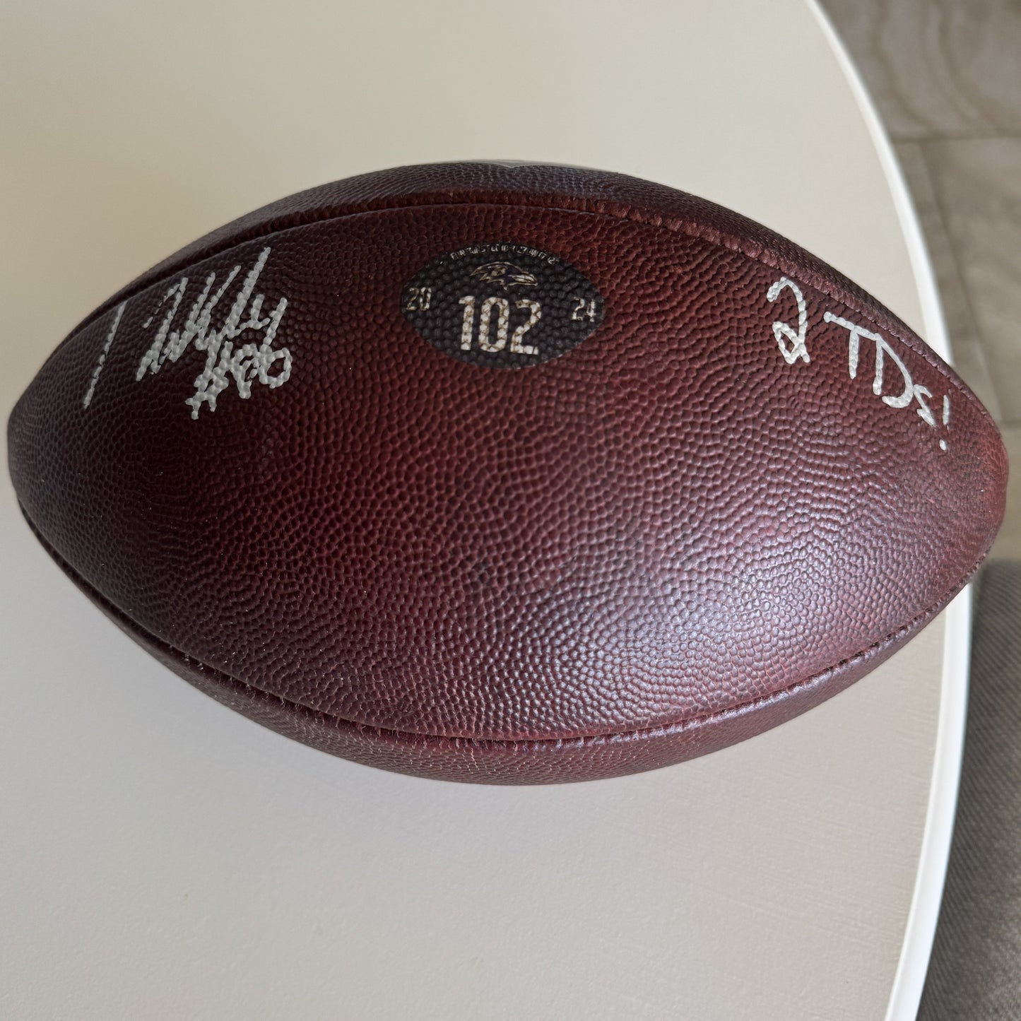 Ravens Isaiah Likely Signed GAME USED 10/06/24 PHOTOMATCHED Ball Inscribed 2 TDs. Used in victory over Cincinnati Bengals