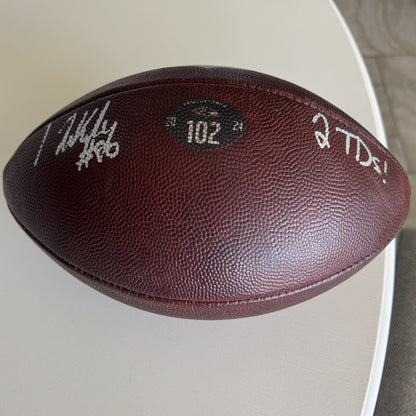 Ravens Isaiah Likely Signed GAME USED 10/06/24 PHOTOMATCHED Ball Inscribed 2 TDs. Used in victory over Cincinnati Bengals
