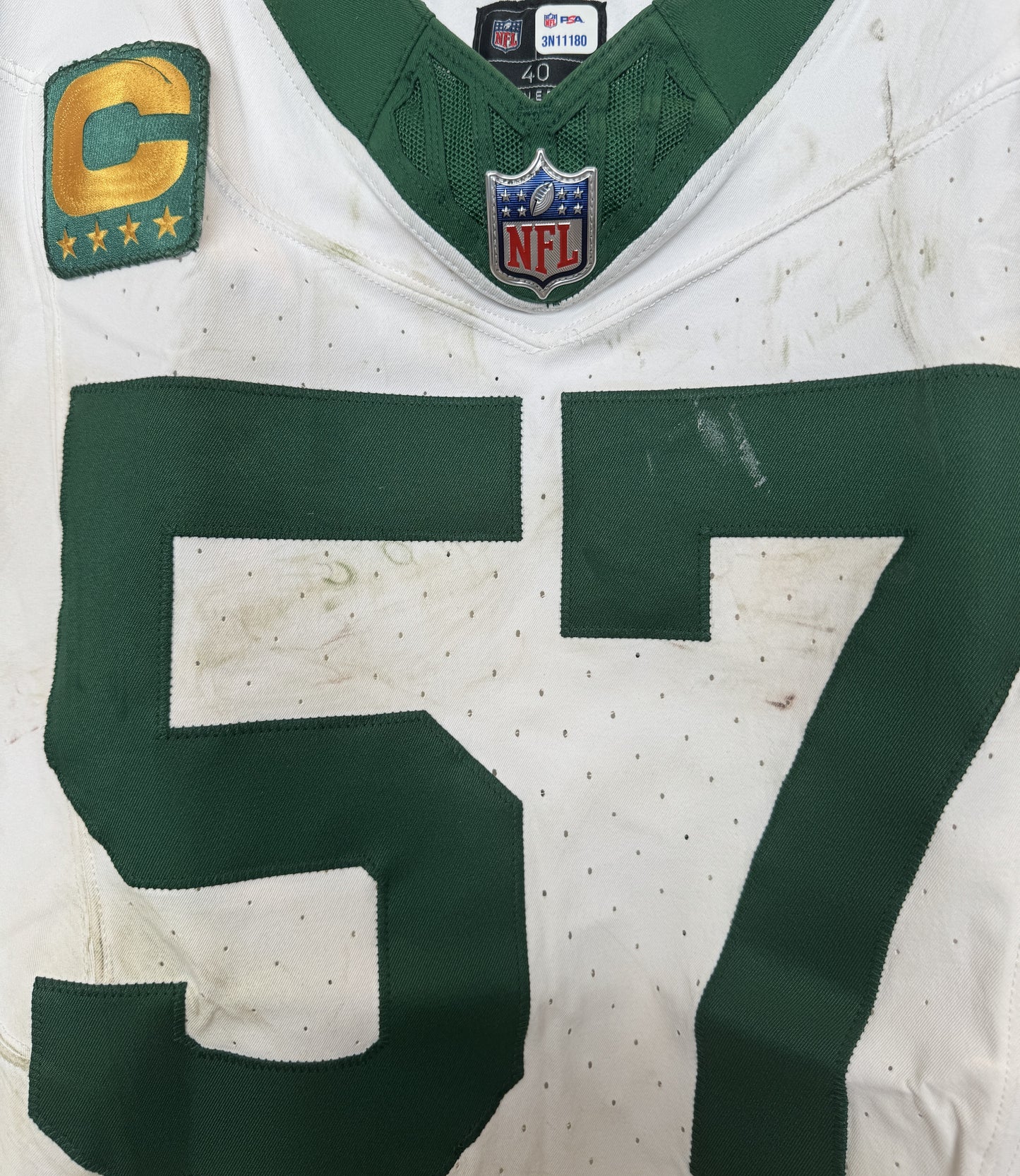 C.J. Mosley GAME USED 💪 10/20/2024 PHOTO MATCHED 📸 New York Jets NFL Nike Jersey👕Inc. PSA COA📄