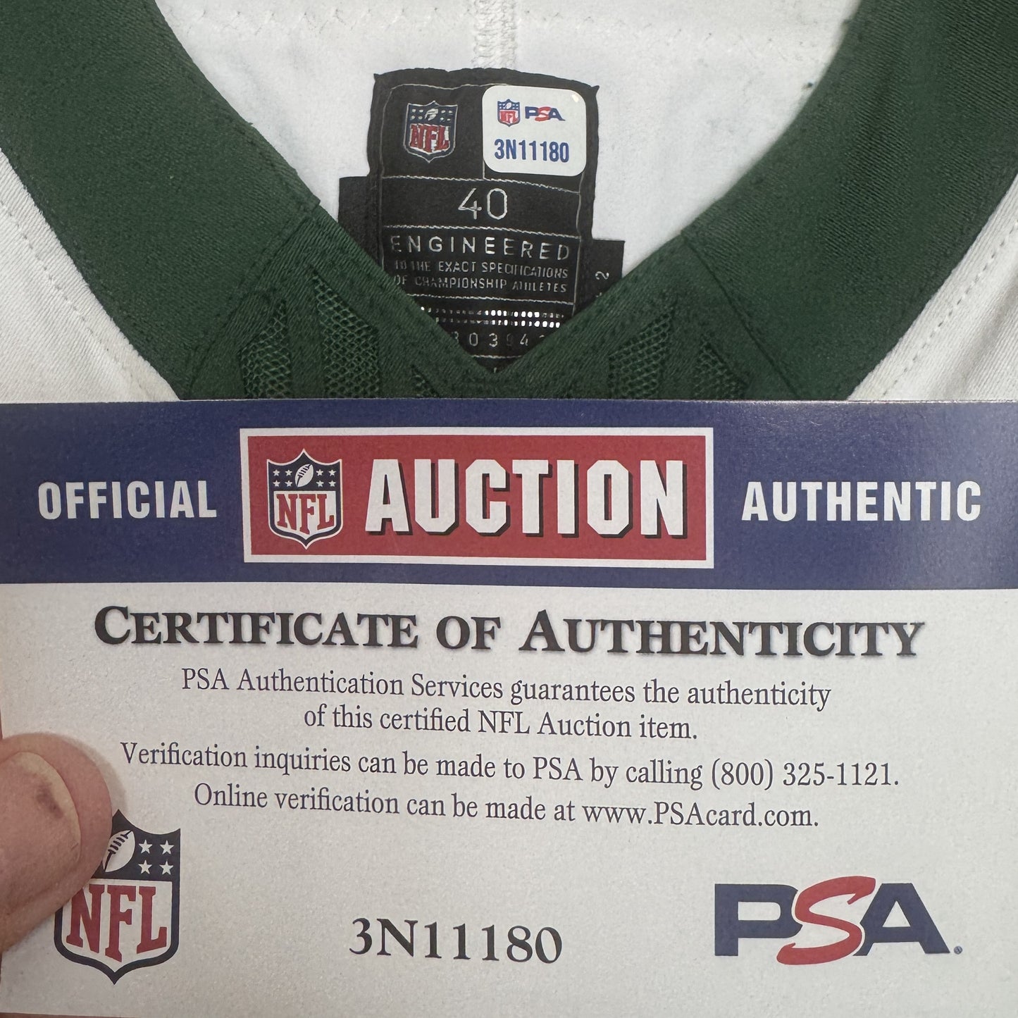 C.J. Mosley GAME USED 💪 10/20/2024 PHOTO MATCHED 📸 New York Jets NFL Nike Jersey👕Inc. PSA COA📄