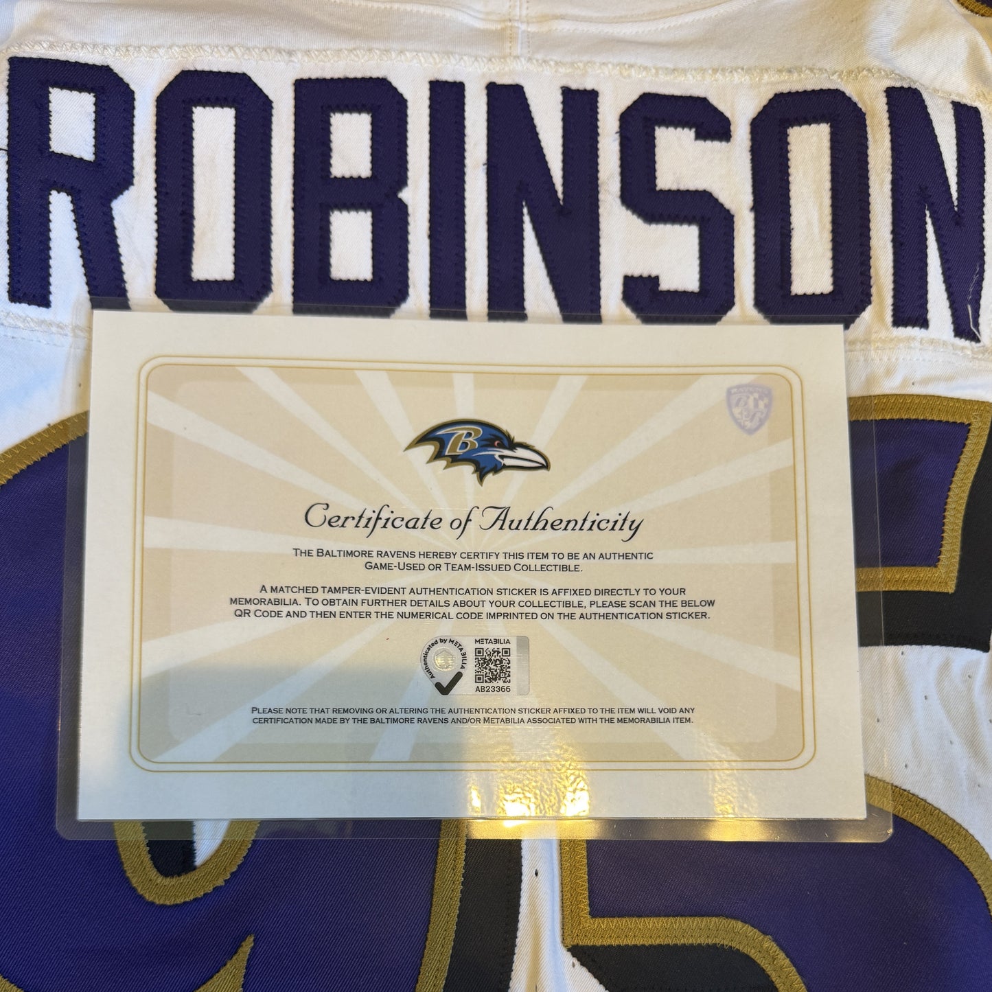 Tavius Robinson GAME-WORN💪09/07/2025 Baltimore Ravens💜NFL Jersey vs. Buffalo Bills🦬