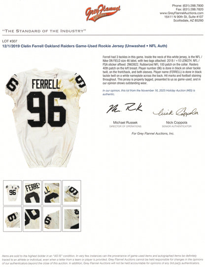 Clelin Ferrell GAME WORN💪12.01.19 Oakland Raiders⚫⚪Nike NFL Jersey 👕vs. Chiefs inc. COA 🛡️