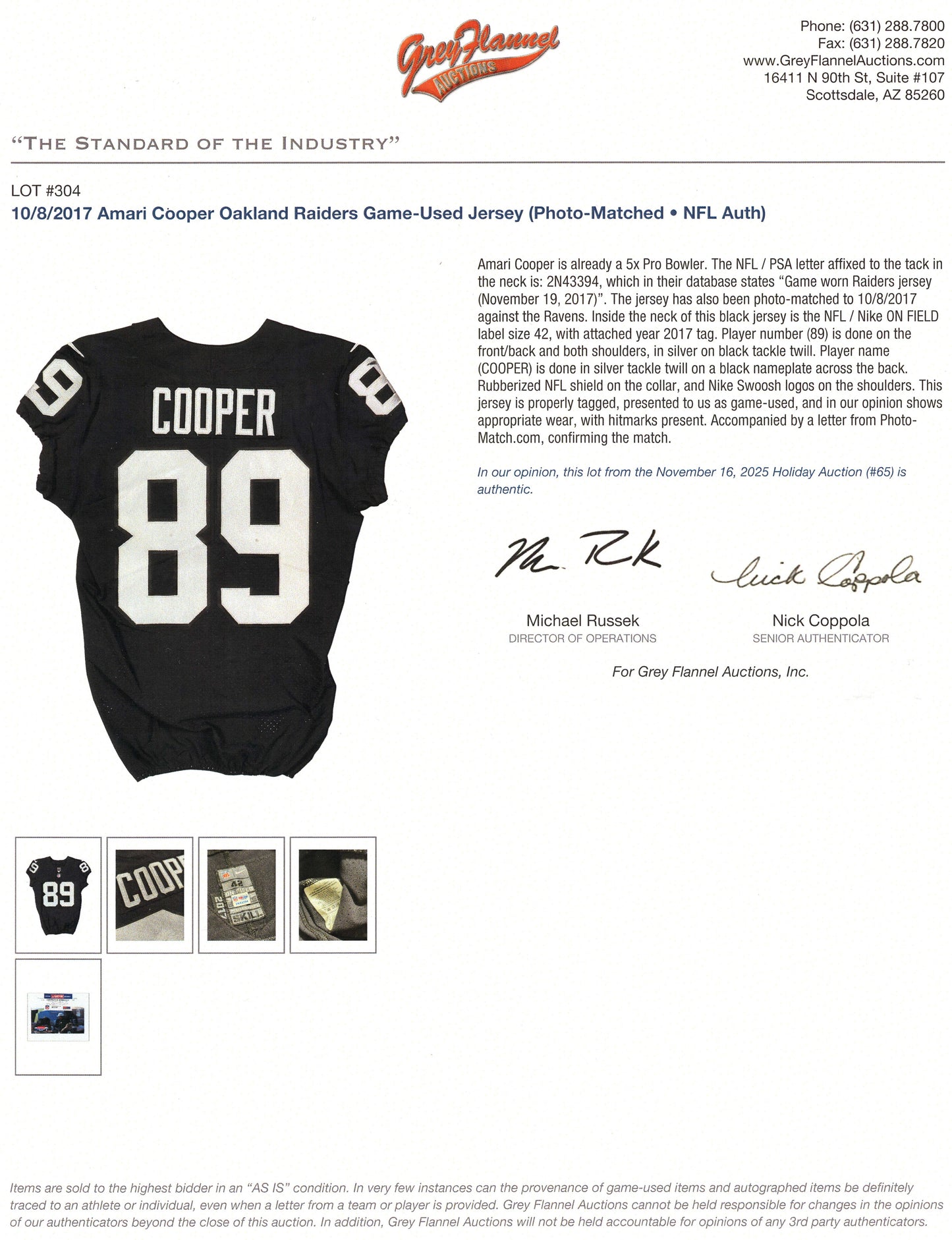 Amari Cooper GAME WORN 💪 11.19.17 Oakland Raiders⚫⚪Nike NFL Jersey 👕 vs. Patriots inc. COA 🛡️
