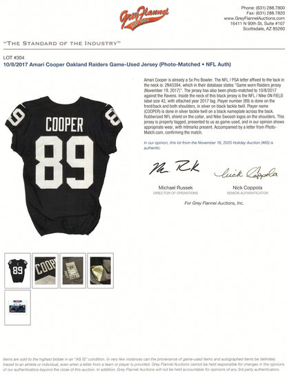 Amari Cooper GAME WORN 💪 11.19.17 Oakland Raiders⚫⚪Nike NFL Jersey 👕 vs. Patriots inc. COA 🛡️