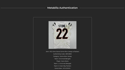 Geno Stone GAME WORN 10/12/25 💪 Cincinnati Bengals 🐅 Nike NFL Jersey 👕 vs Green Bay Packers inc. COA 🛡️