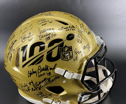 Multi Signed over 25 signatures ✍️ Gold 🟡 100th 💯 Season Authentic Full-size Speed NFL Helmet ✨ with PSA 🛡️Authenticity 🖊️Tony Dungy Mel Renfro Tim Brown Bobby Beathard Anthony Muñoz