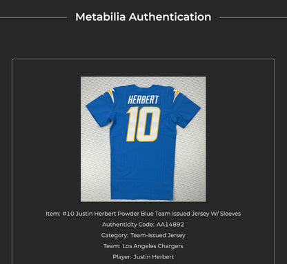 Justin Herbert TEAM ISSUED Los Angeles Chargers NFL Jersey includes sleeves 💯 RARE ⚡ Inc COA 🛡️