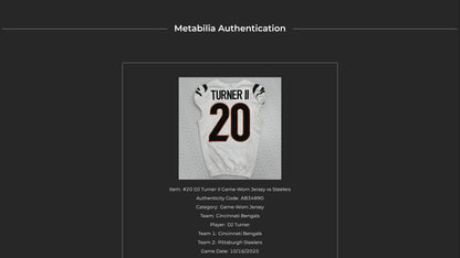 DJ Turner II GAME WORN 10/16/25 💪 Cincinnati Bengals 🐅 Nike NFL Jersey 👕vs Pittsburgh Steelers inc. COA 🛡️