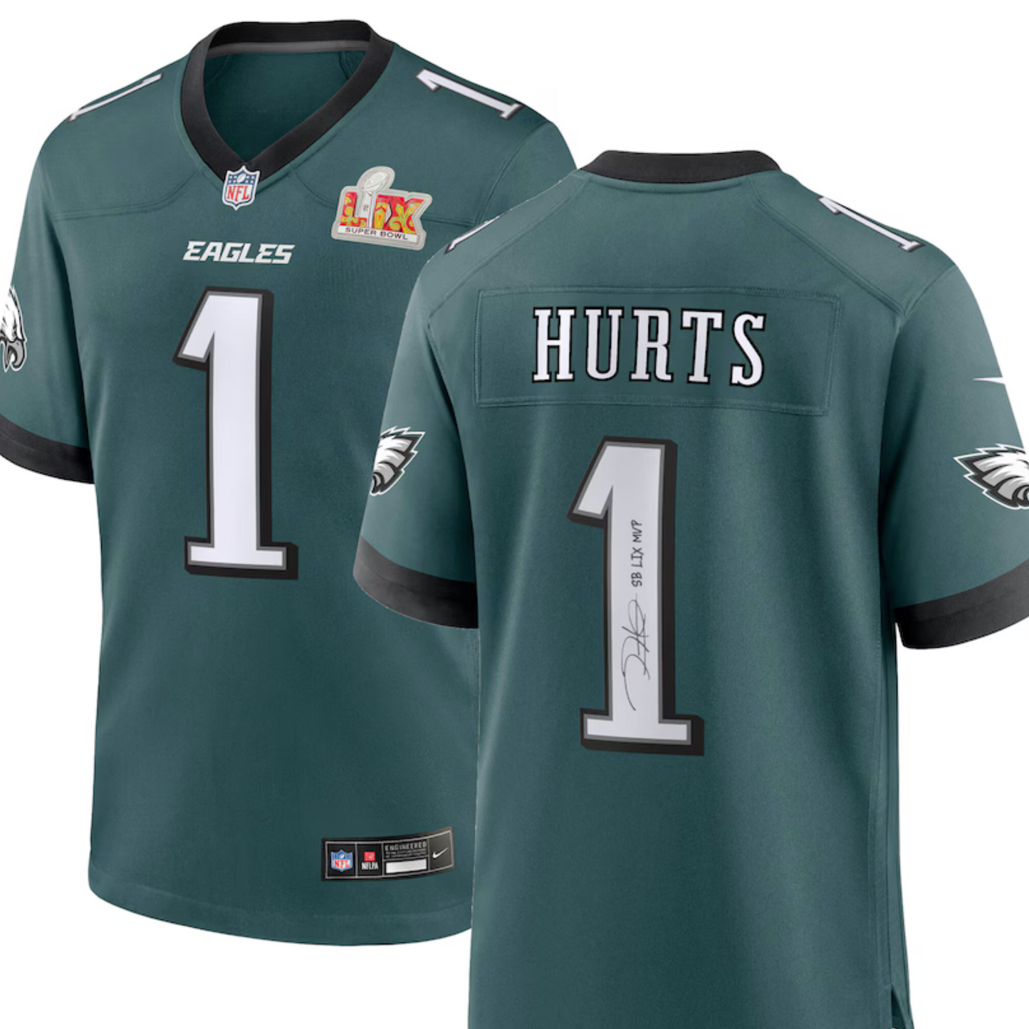 Jalen Hurts Signed✍️Philadelphia Eagles🦅Super Bowl LIX Champions Nike Jersey with "SB LIX MVP" Inscription