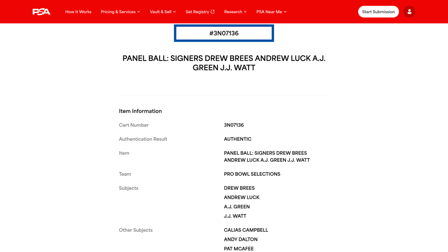 Wilson Pro Bowl Panel Ball Signed By Over 25 Players inc. Drew Brees, JJ Watt, Jason Kelce, TY Hilton, AJ Green, Andy Dalton, Andrew Luck, Calias Campbell & Pat Mcafee Also included is PSA Authenticity 🛡️