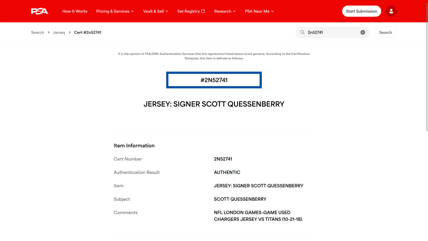 Scott Quessenberry GAME-USED💪10/21/2018 Los Angeles Chargers⚡NFL Nike Jersey vs. Tennessee Titans in London