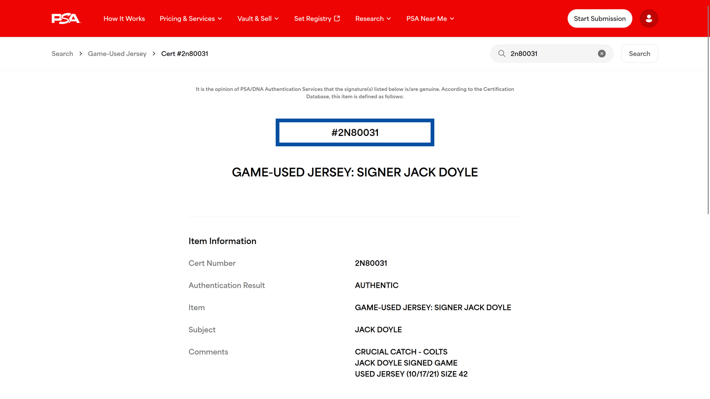 Jack Doyle Signed ✍️ GAME WORN 💪 10/17/21 PHOTO MATCHED 📸 Colts Nike NFL Jersey 👕 Rare💥 Includes PSA Authenticity 🛡️
