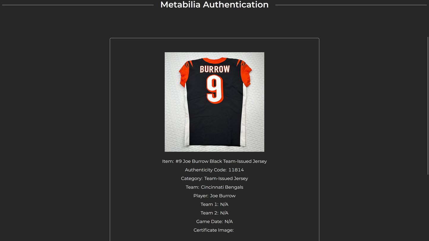 Joe Burrow Team-Issued Cincinnati Bengals On-Field Nike NFL Jersey Includes captains patch Size 44🧡🖤