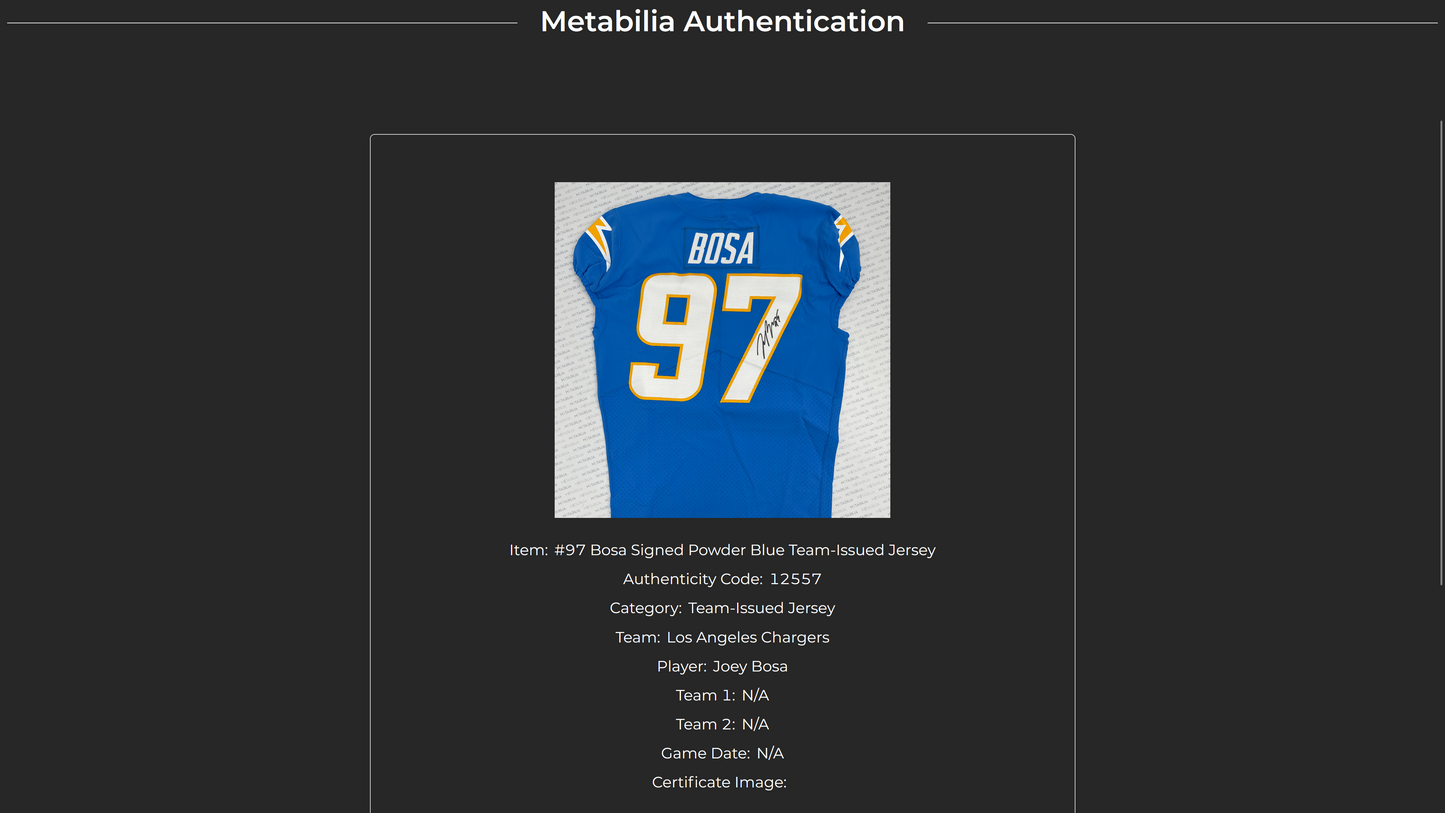 Joey Bosa TEAM-ISSUED💪Hand-SIGNED✍️Los Angeles Chargers⚡NFL Nike Jersey👕inc. Captains Patch + COA📏