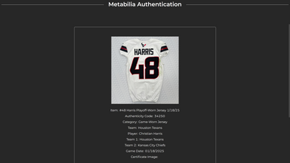 Christian Harris Playoff GAME WORN 💪 01/18/2024 Houston Texans Nike NFL Jersey 🎽 vs. Kansas City Chiefs
