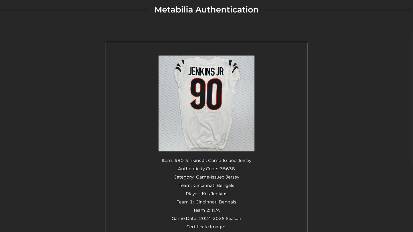 Kris Jenkins Jr. Game-Issued 💪Cincinnati Bengals🐅NFL Jersey – Nike includes COA⭐