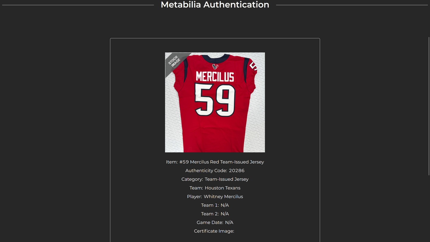 Whitney Mercilus Team-Issued Houston Texans 🐂 Nike NFL Jersey 👕 includes COA 🛡️
