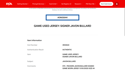 Javon Bullard GAME WORN 💪 01/05/25 and Signed ✍️ Packers Jersey 👕 vs. Chicago Bears 🐻 Also includes PSA Authenticity 🛡️