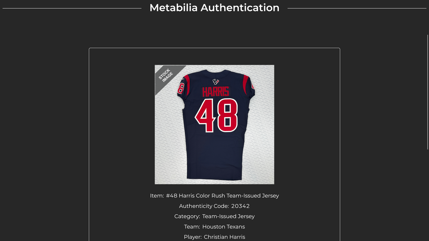 Christian Harris TEAM-ISSUED 💪 Color Rush 🎨 Houston Texans NFL Jersey 👕 Also Inc. COA🛡️
