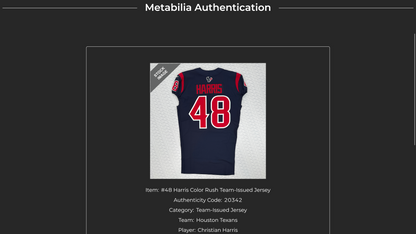 Christian Harris TEAM-ISSUED 💪 Color Rush 🎨 Houston Texans NFL Jersey 👕 Also Inc. COA🛡️