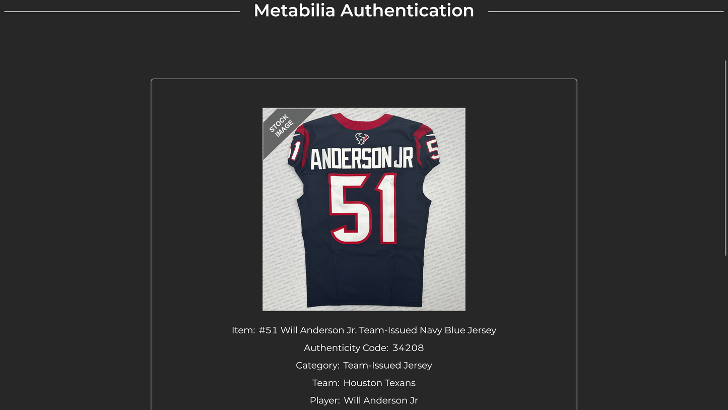 Will Anderson Jr TEAM ISSUED 💪 Houston Texans Nike NFL Jersey 👕 Includes COA 🛡️💯