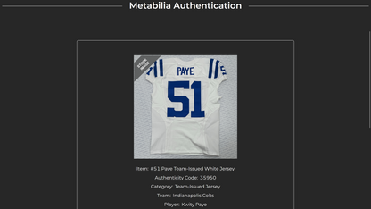 Kwity Paye TEAM ISSUED💪2022 Season Indianapolis Colts NFL Nike Jersey Inc.COA