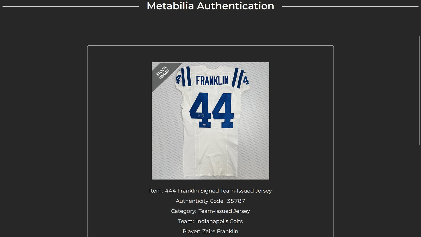 Zaire Franklin SIGNED ✍️ TEAM ISSUED 💪 Indianapolis Colts 🐎 Nike NFL Jersey 👕 Inc.COA📄