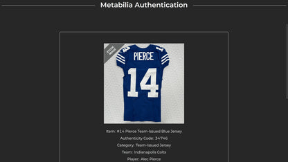 Alec Pierce TEAM ISSUED 💪 Indianapolis Colts 🐎 Nike NFL Jersey Includes COA 🛡️